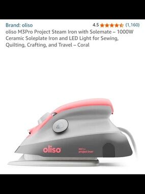 Oliso M3Pro Project Steam Iron – 1000W Ceramic Soleplate - Coral & Grey